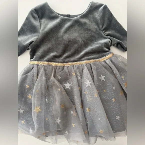 Zunie 18M Gray and Gold Star Tulle Dress - Picture 2 of 4